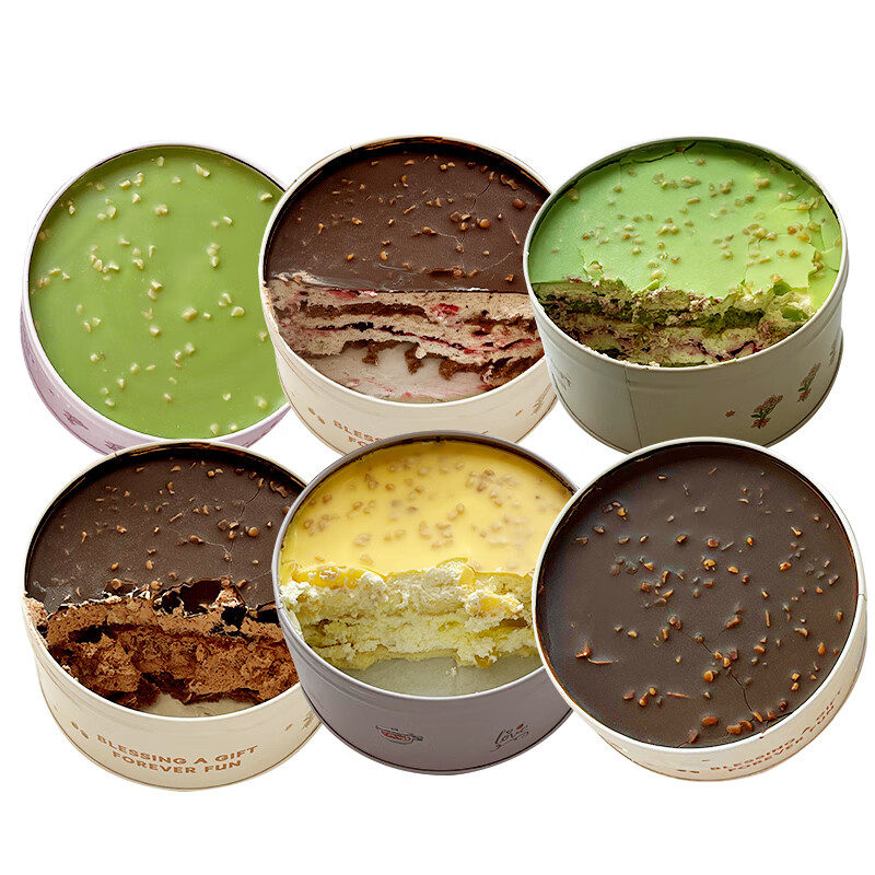 盛京天禄铁罐子蛋糕巧克力蓝莓青提味慕斯小蛋糕甜品网红罐罐盒子蛋糕 抹茶树莓开心果味 300g 1盒