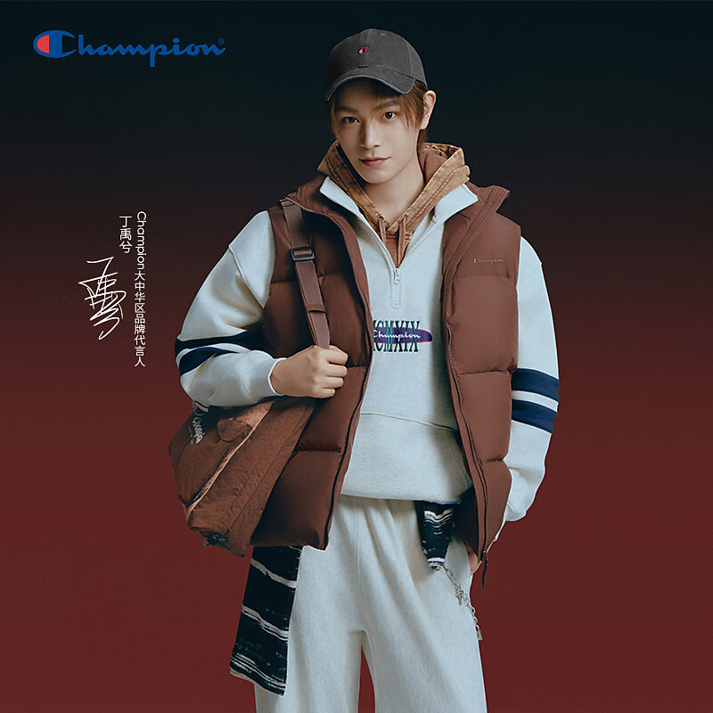 Champion【丁禹兮同款】[三防]冠军羽绒马甲男25冬新款休闲风 粉末可可 M