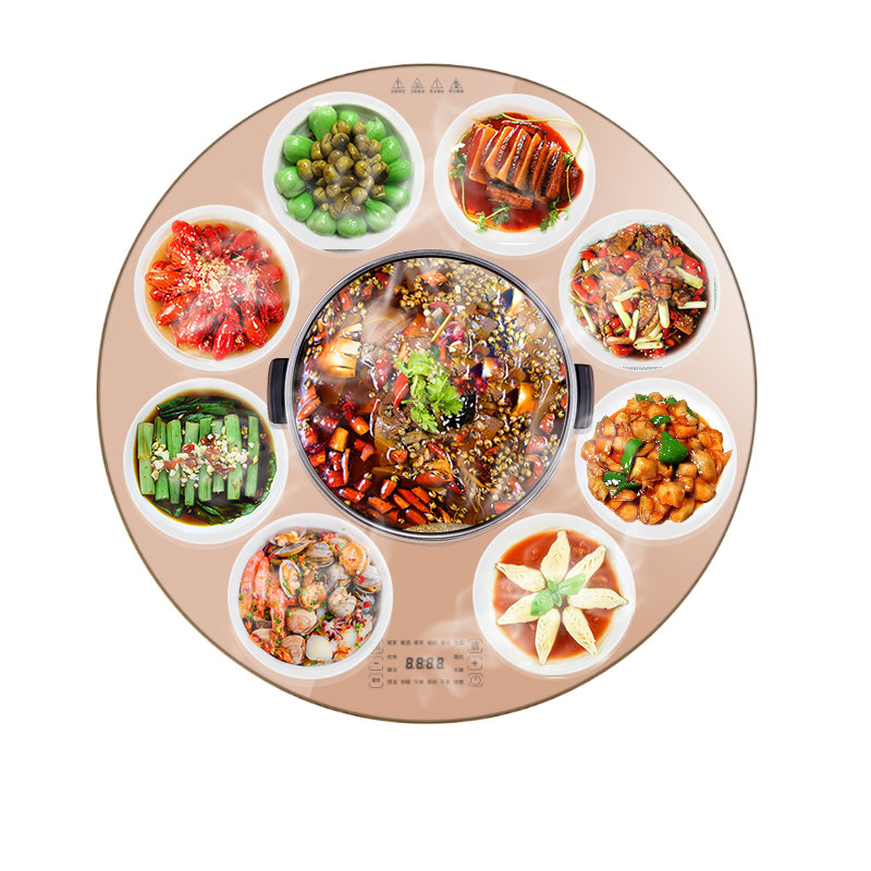 富得萊加熱板暖菜板 飯菜保溫板 圓形家用多功能餐桌墊轉盤 電熱板 60cm 金色