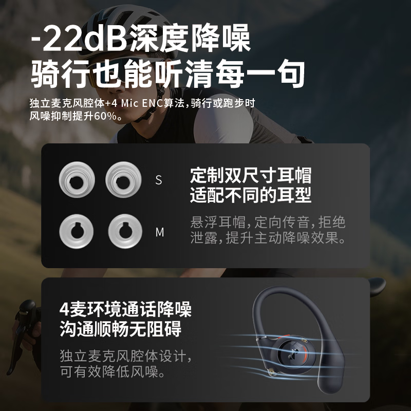 眷蜀JSOUL Mate Sport Pro AI智能翻译开放式不入耳挂耳主动降噪蓝牙耳机运动跑步健身舒适稳固长续航 松叶绿