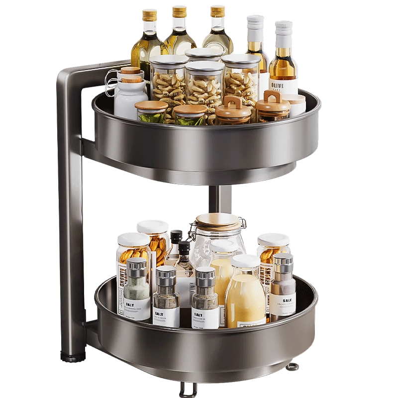 本王（BW）厨房调料置物架台面旋转多功能盐酱油瓶罐调味料收纳用品家用大全 【升级款枪灰】三层旋转调料架