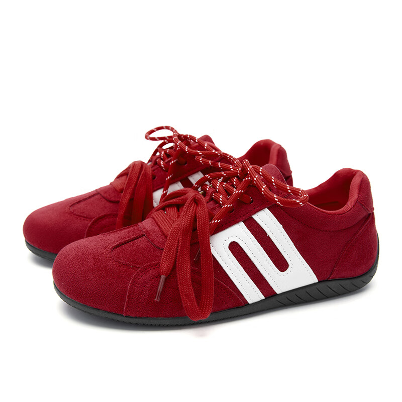 西遇（Westlink）德训鞋女2026新款秋季双鞋带豹纹休闲红色平底运动鞋 酒红色 预售15天 38 (240)