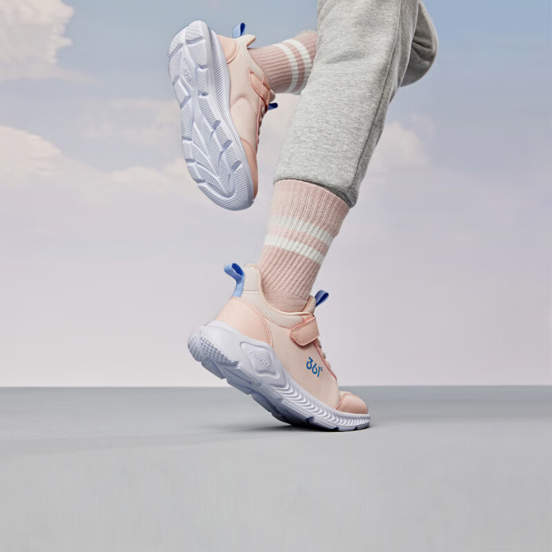 361°儿童运动鞋男童跑鞋秋冬密网轻便魔术贴女童皮革加绒保暖运动鞋 【皮革】玫瑰水粉色/黛粉色 34