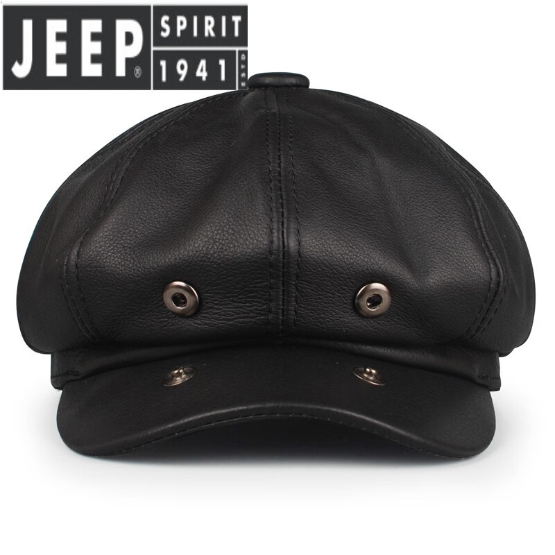JEEP SPIRIT轻奢2025春秋头层牛皮八角帽男秋冬真皮画家帽英伦鸭舌帽休闲 棕色 XL(5758cm)