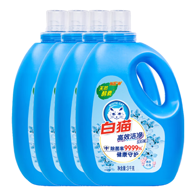白猫高效洁净洗衣液内衣内裤持久留香整箱家庭装批发抑菌除菌高效洁净 6斤*4瓶【囤货装 推荐】