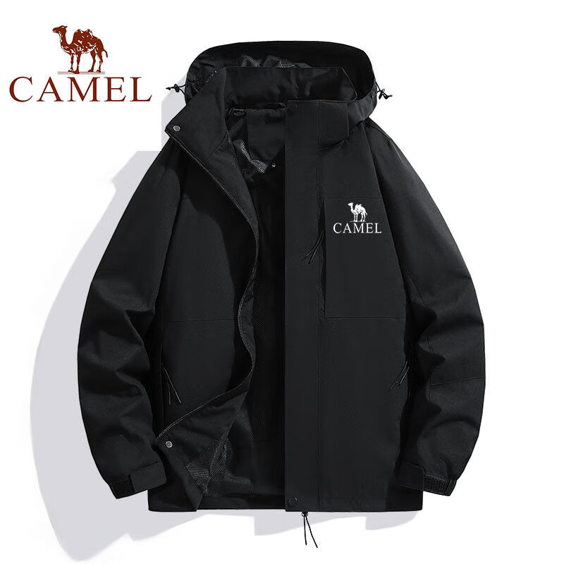 骆驼（CAMEL）三合一骆骆冲锋衣可拆卸情侣男女新款户外进藏防风登山服防水外套 幻影黑单衣 S建议【80-100斤】