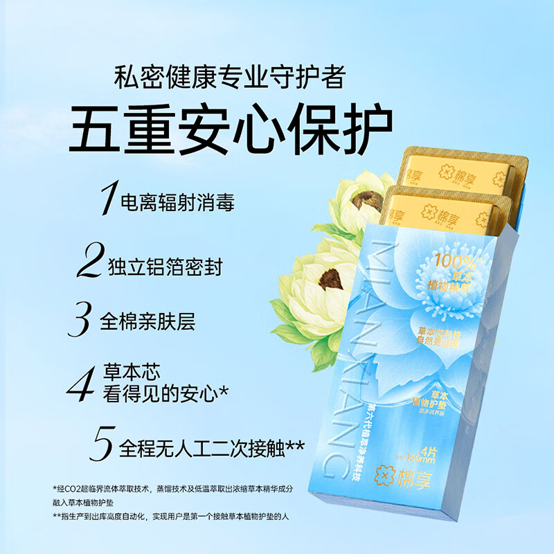 棉享全新升级草本雪莲花养护垫消毒级纯棉中草药私处抑菌滋养护贴礼盒 【礼盒6盒】草本澈净润养雪莲贴 160mm 72片