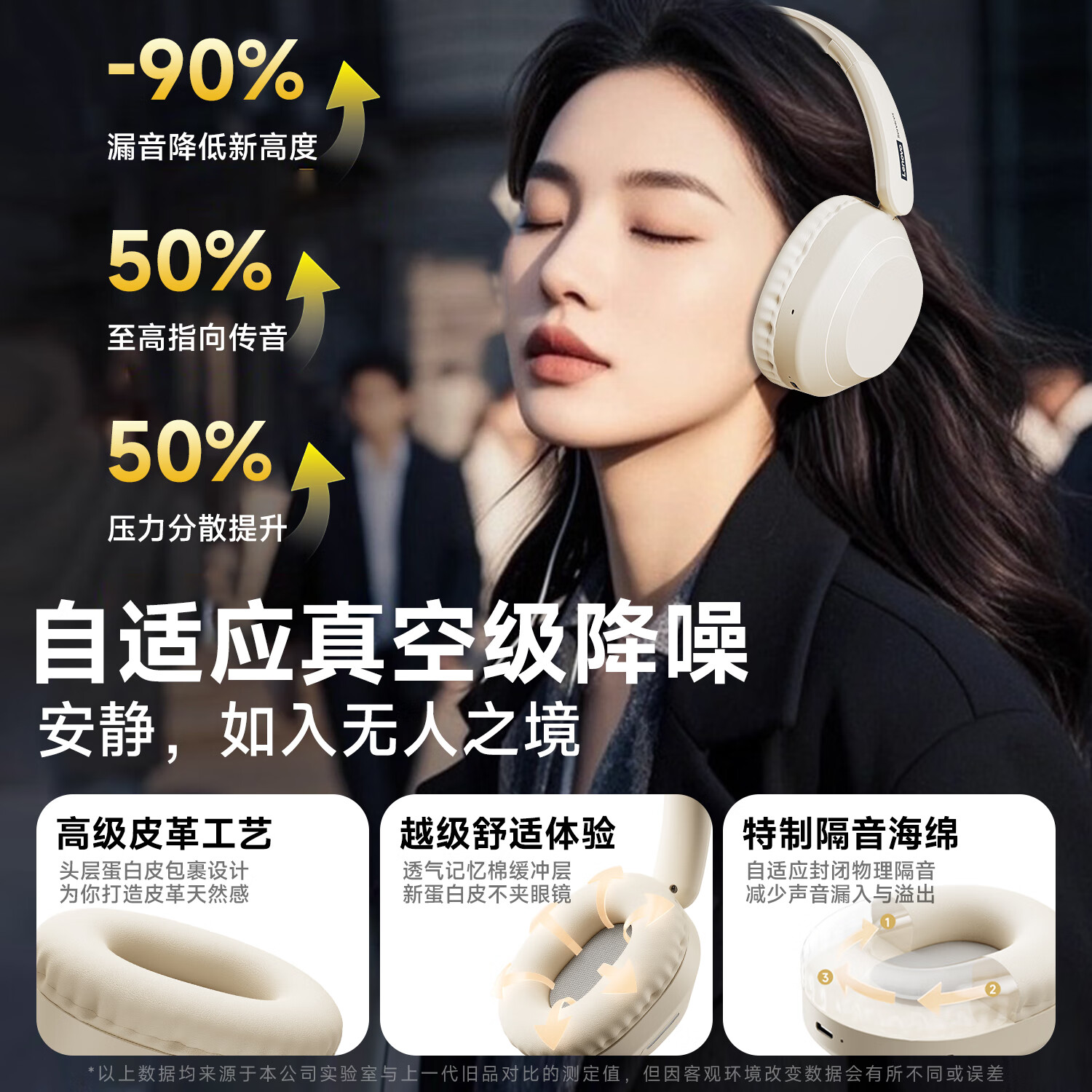 联想（Lenovo）【新款旗舰】头戴式蓝牙耳机蓝牙6.0真无线智能通话降噪柔软舒适耳罩音乐电竞游戏低延迟带麦 卡其米【AI通话降噪+旗舰蓝牙V6.0】 360°全景空间音效-空气感舒适佩戴