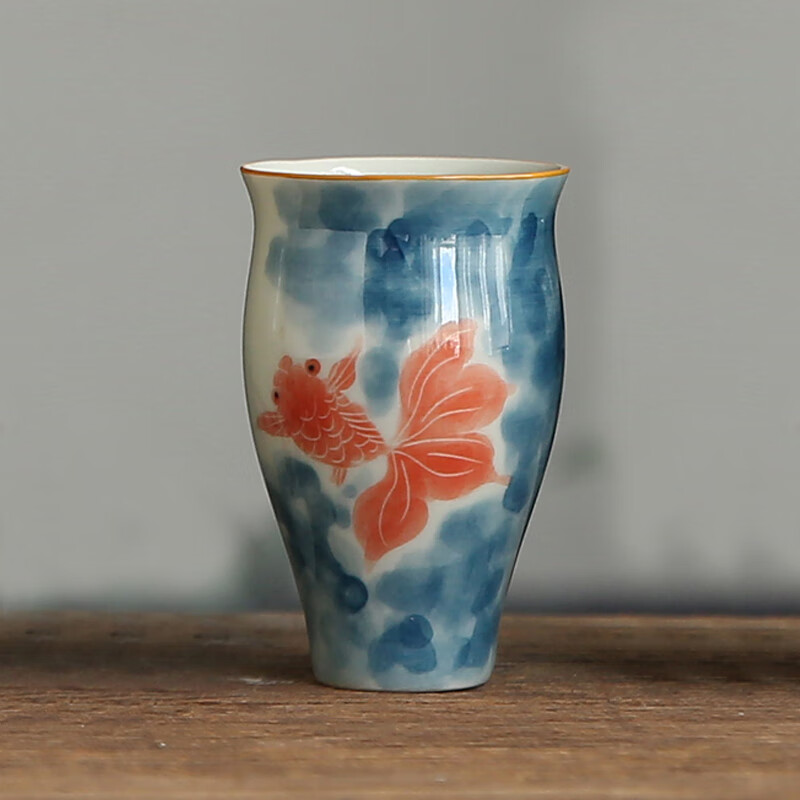 文艺创新手绘品酒杯陶瓷白酒杯小酒杯一两烈酒杯女50毫升闻香杯 金鱼