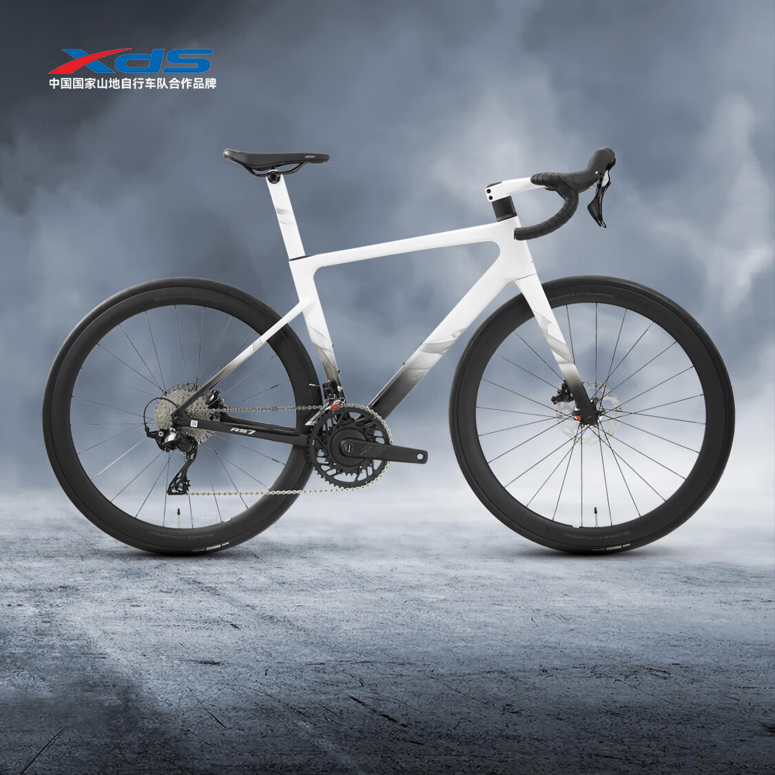 喜德盛公路自行车25款RS7超轻碳纤维车架轮组盘爪功率计105变速 月影白（105机械版） L