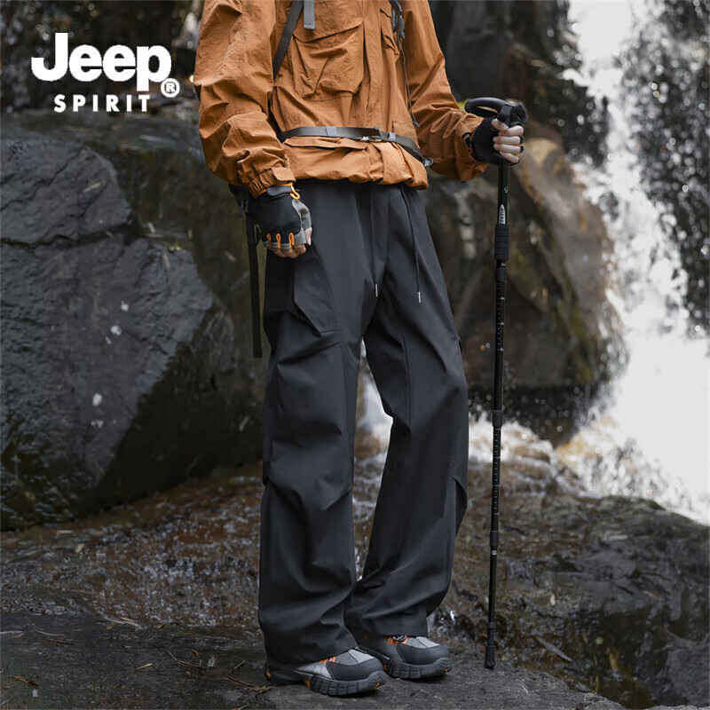 JEEP SPIRIT吉普冲锋裤男2025秋季新款伞兵休闲裤子男宽松直筒工装长裤 黑色 2XL (建议145-160斤)