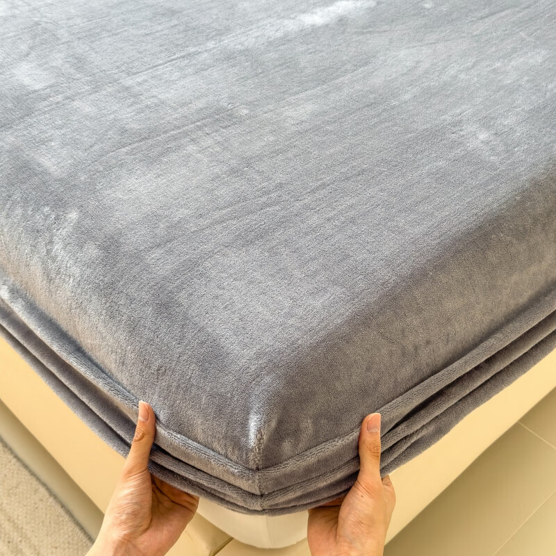 雅鹿冬季加厚牛奶绒床笠单件床罩席梦思床垫保护罩加绒床单床套三件套 浅灰【高克重牛奶绒 厚实细腻】 180x200cm床笠单件