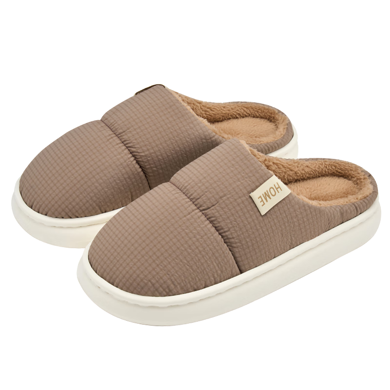 潔麗雅（Grace）防水棉拖鞋男士秋冬季室內(nèi)居家加絨保暖防滑厚底踩屎感情侶棉拖女