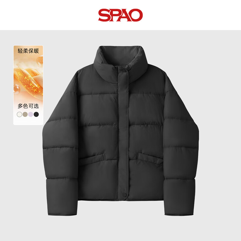 SPAO立领短棉服男女2025冬季新款宽松保暖小个子面包服外套SPMFNC05XY 黑#纯色 L