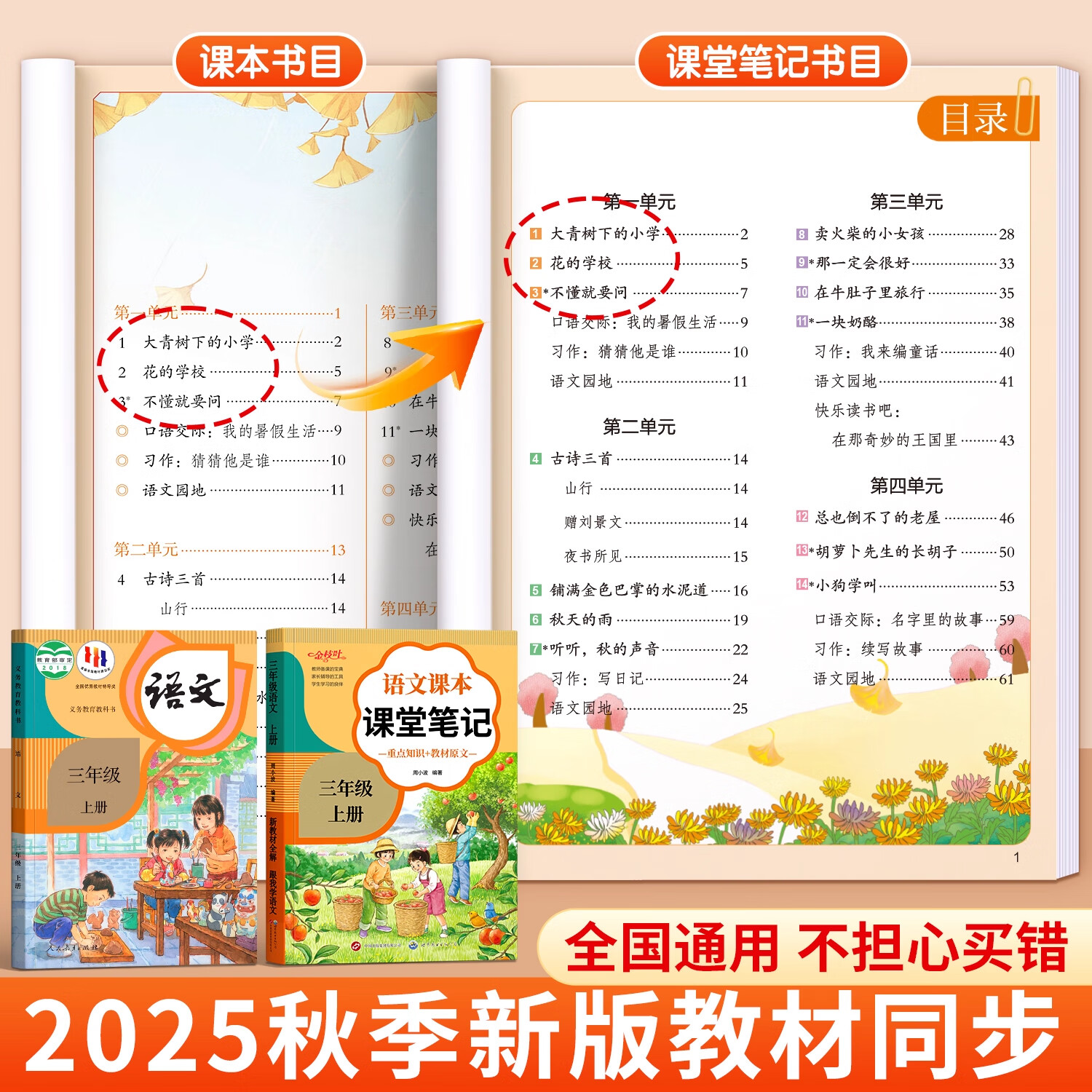 课堂笔记三年级上册小学教材全解2025新版四五六年级小学生人教版同步练习册数学英语全套随堂笔记教材解读正版教辅资料秋季新教材 三年级上【语+数+英】人教版