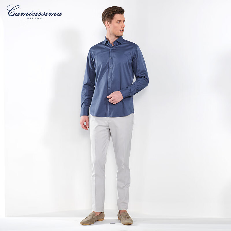 恺米切男士抗菌免烫长袖衬衫3色可选全法式领修身版型 宝蓝 42