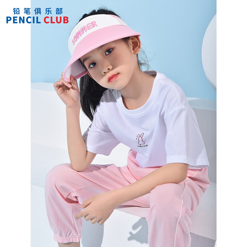 铅笔俱乐部童装2025夏装清仓女童短袖儿童印花上衣中大童纯棉t恤 米白 120 cm