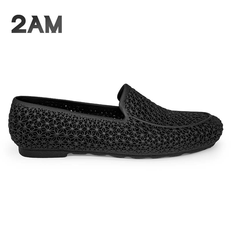2AM4D打印一体乐福鞋轻便舒适豆豆鞋套脚商务3D打印休闲鞋 黑色 43