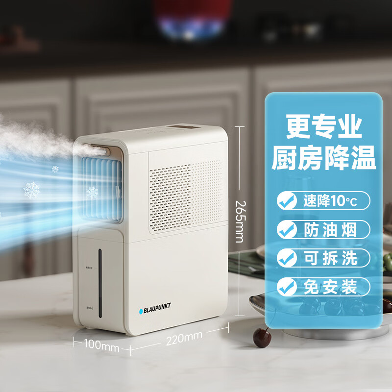 蓝宝（BLAUPUNKT）厨房冰雾扇专用电风扇冷风机家用防油烟制冷非壁挂小空调凉霸 油烟过滤_轻松拆洗_杏色