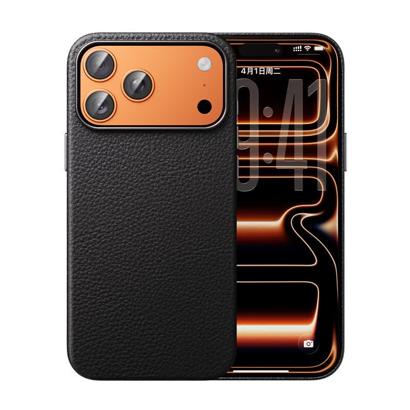 0度适用苹果17promax手机壳iPhone17Pro真皮荔枝纹保护套磁吸全包保护套轻奢商务简约防摔手机壳 苹果17ProMax 黑色