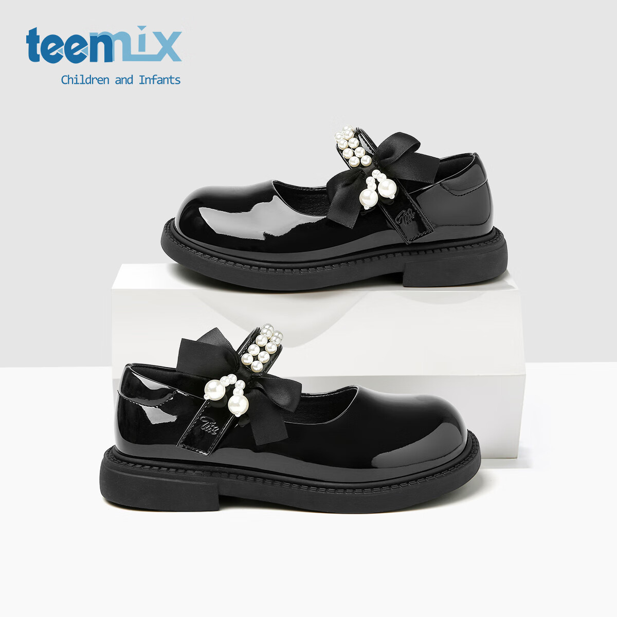 天美意天美意儿童2025秋季新款女童中大童软底皮鞋女孩时尚百搭公主单鞋 黑色 30