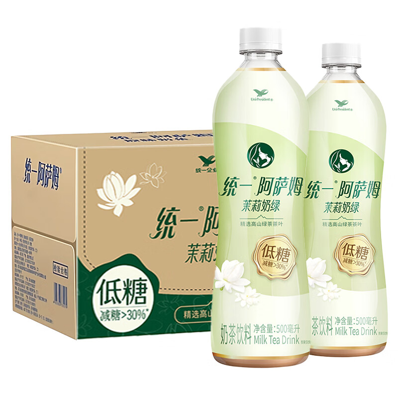 统一阿萨姆茉莉奶绿500ml*15瓶整箱低糖奶茶饮料饮品办公休闲下午茶 茉莉奶绿500ml*15瓶【整箱】