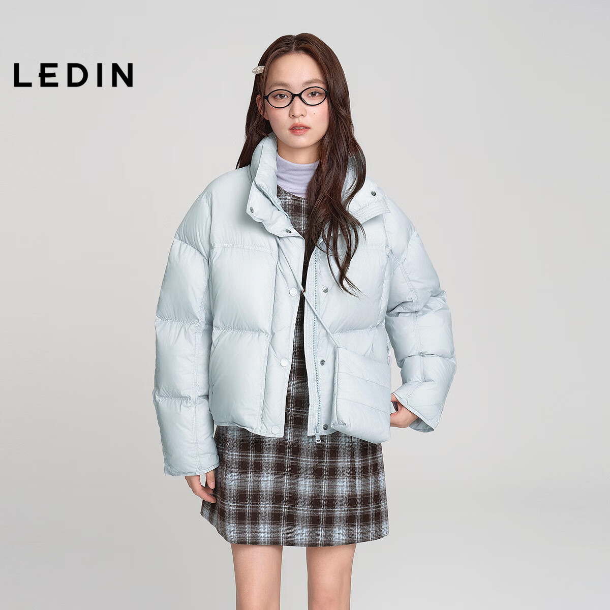 乐町轻柔羽绒服女装25冬季搭包包外套C1ACF4315 蓝1 S