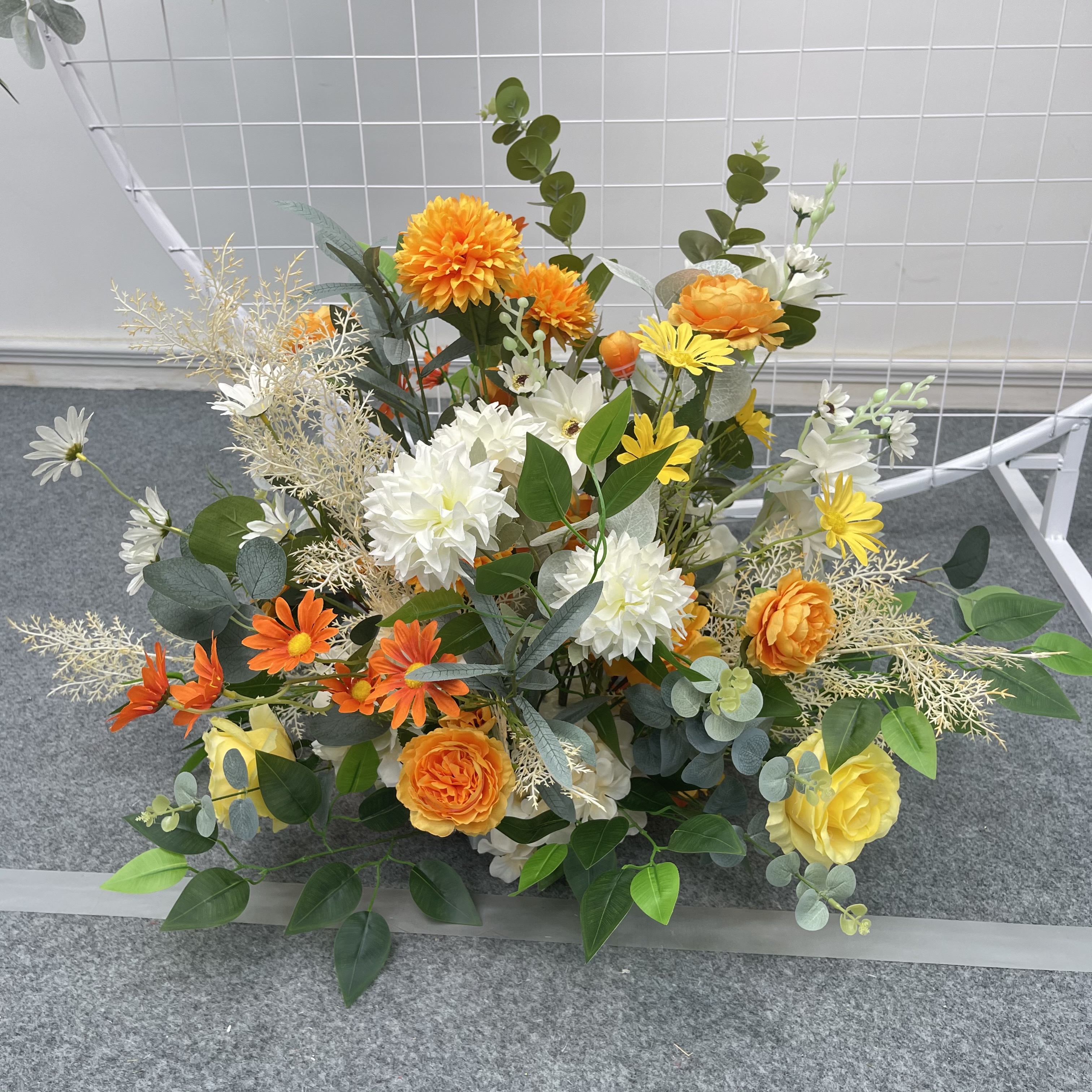 恒愎婚庆槟地排花仿真绢花具成品装饰尤花排t台路引婚礼花艺 柠檬黄