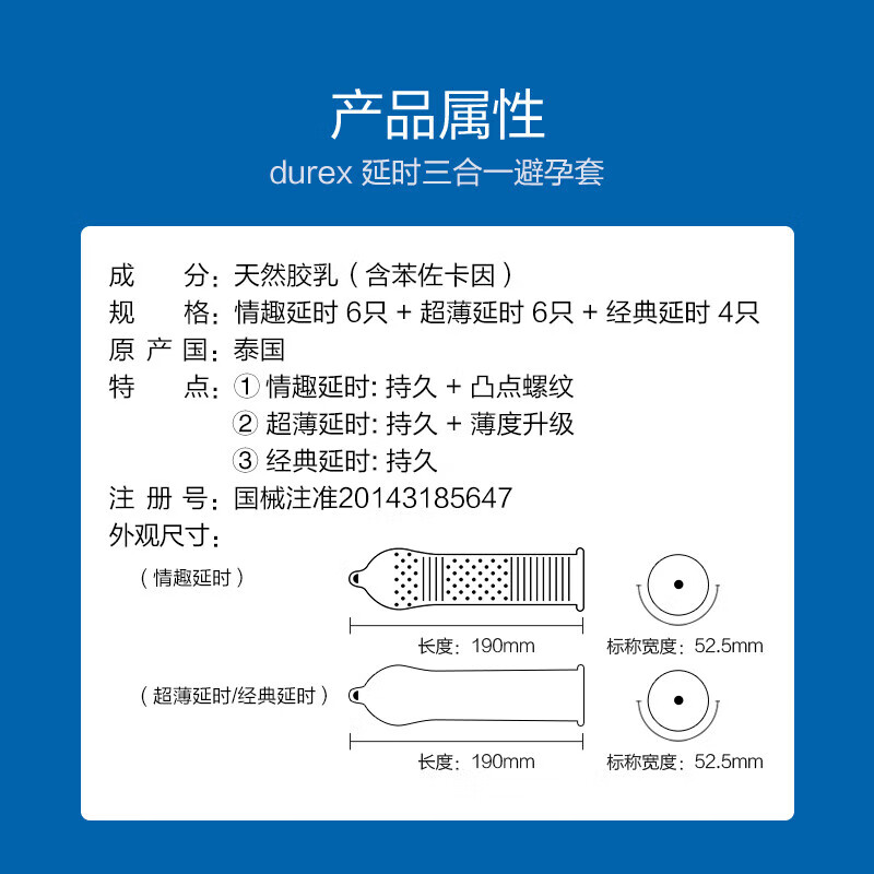 杜蕾斯 延时避孕套女专用 女 戴挑战一小时安全套男专用持久不防射早大泄颗粒狼牙套超薄计生情趣成人用品 【共16只】三种持久专攻男早射