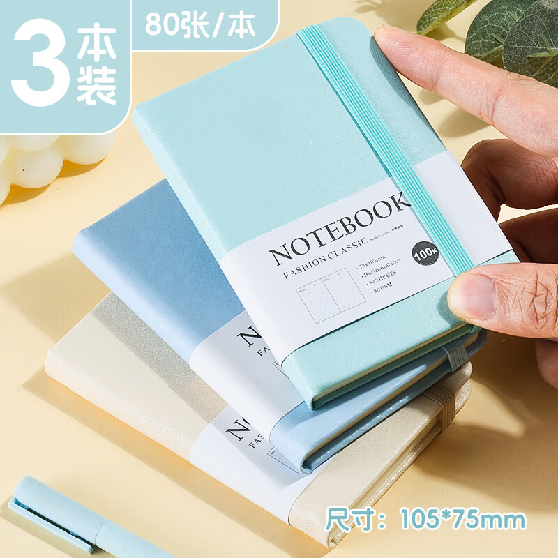 申士（SHEN SHI）莫兰迪色系100K笔记本子口袋本小巧记事本随身本小中高大学生文具02-2可定制 80张3本装