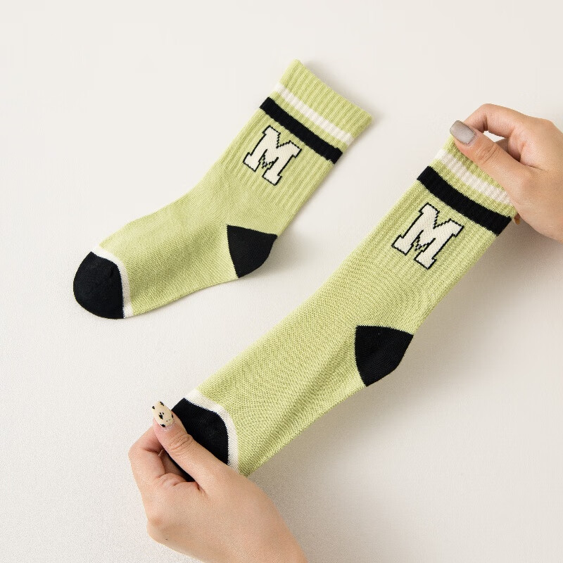 caramella儿童袜男童女童秋冬季棉袜亲肤透气中筒袜休闲舒适小中大童袜子 男童字母款5色 5双 9-12岁 (XL)