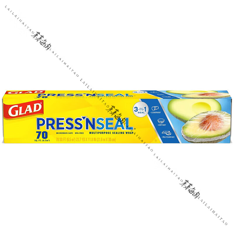 佳能（Glad）美国进口GLAD佳能密实贴Press'nSeal食品密封自粘保鲜膜微波炉 2盒(21.6米长*30厘米宽)