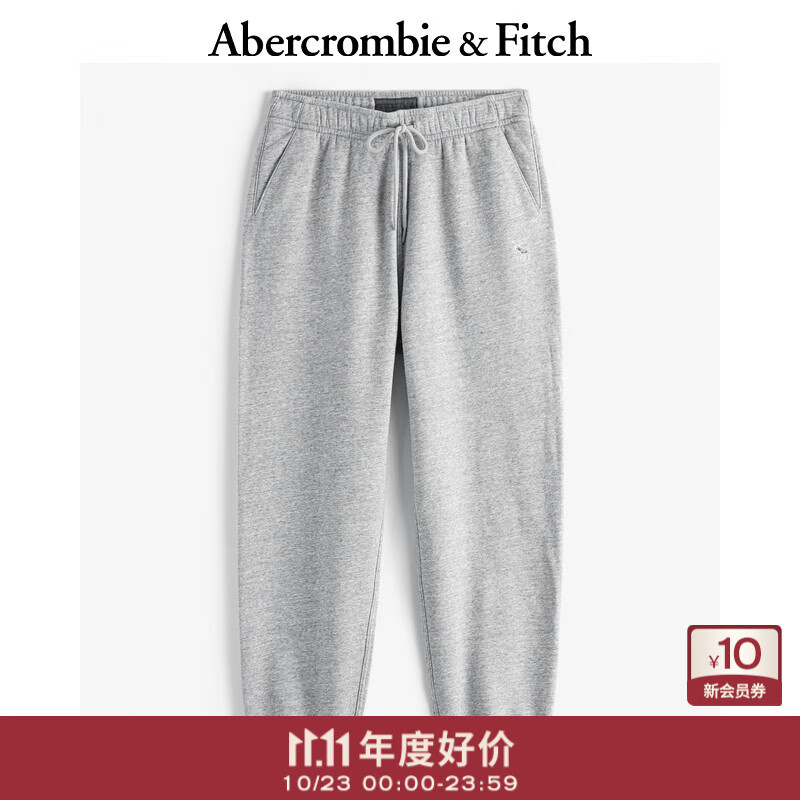 Abercrombie &amp; Fitch经典小麋鹿图案男装24春秋抓绒美式baggy风运动卫裤134-4099 灰色 2XL (185/104A)