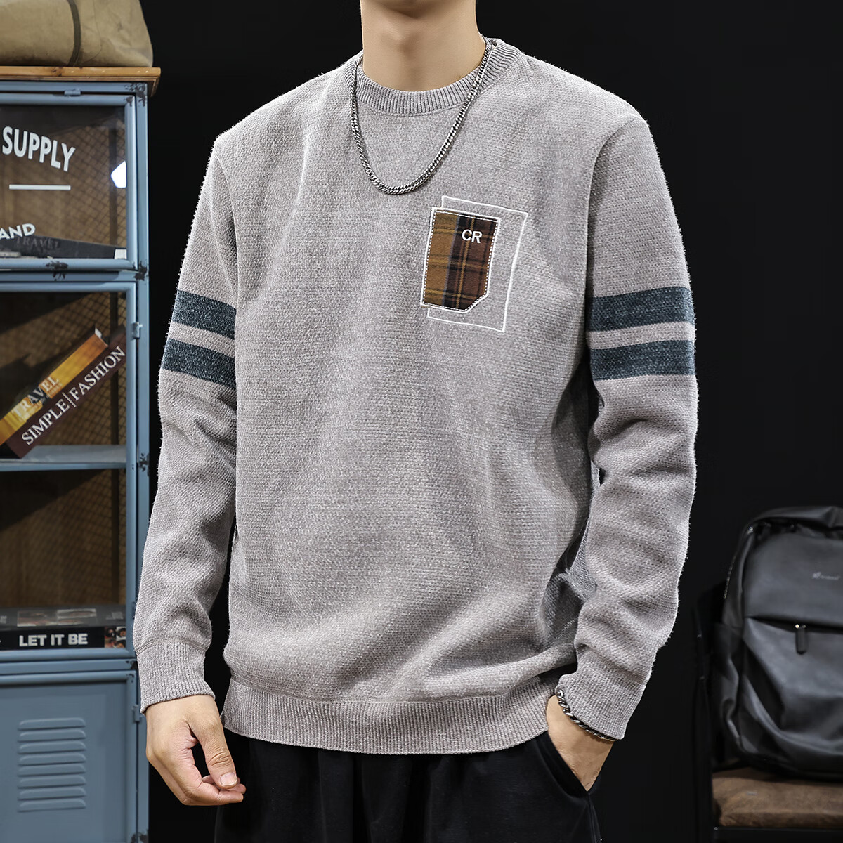 新百伦加绒毛衣男士秋冬款加厚保暖针织衫长袖休闲毛线衣内搭上衣男 驼色 加绒 L 码【建议120-135斤】