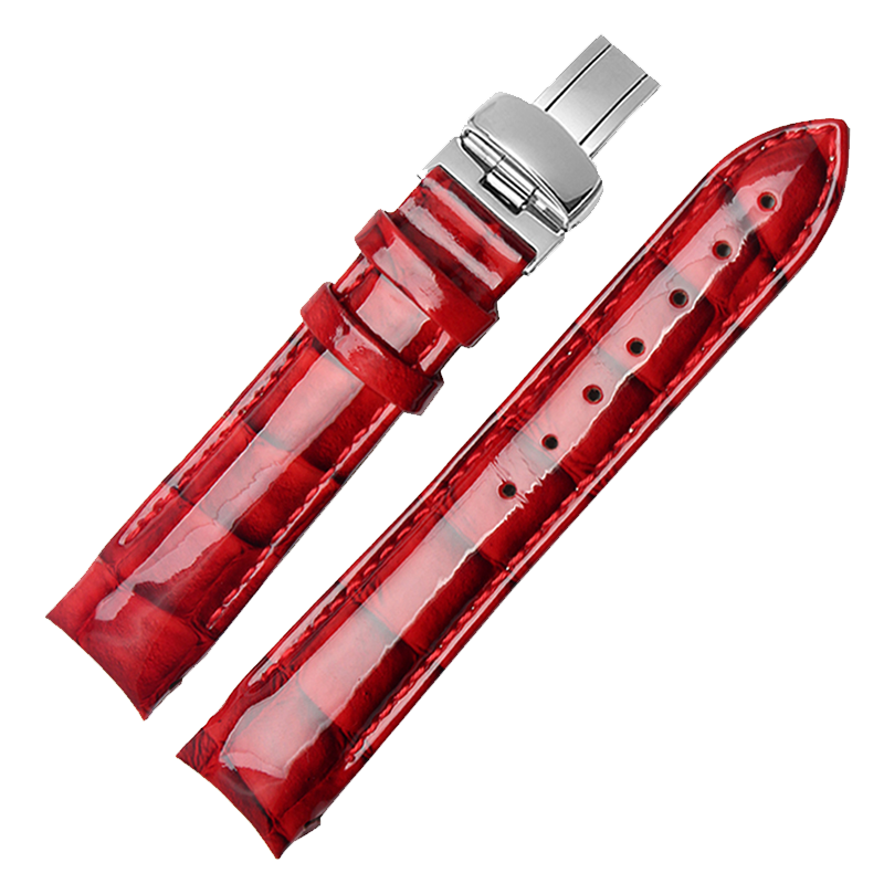 天姵代用天梭T035庫圖系列手表帶女蝴蝶扣 1853皮帶真皮表帶18mm石英/機(jī)械系列表鏈 石英款：黑色-鋼色扣 18mm