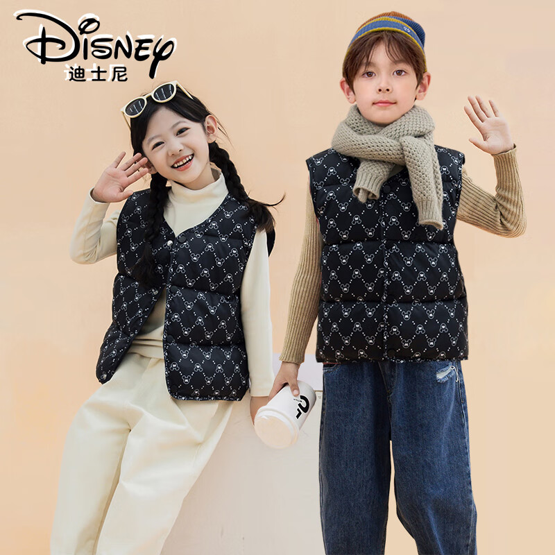 迪士尼儿童马甲秋冬新款宝宝衣服男童背心可爱女童夹棉内搭背心休闲外穿 黑色【男女童可穿】 150