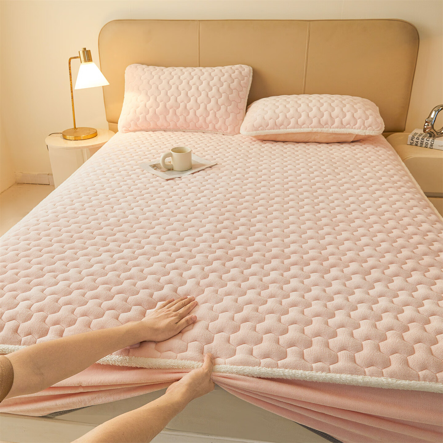 雅鹿牛奶绒夹棉床笠1.8米x2米床单床套罩床垫保护套加厚a类母婴三件套 牛奶绒夹棉床笠-玉颜粉【A类加绒加厚】  150*200+30cm高度