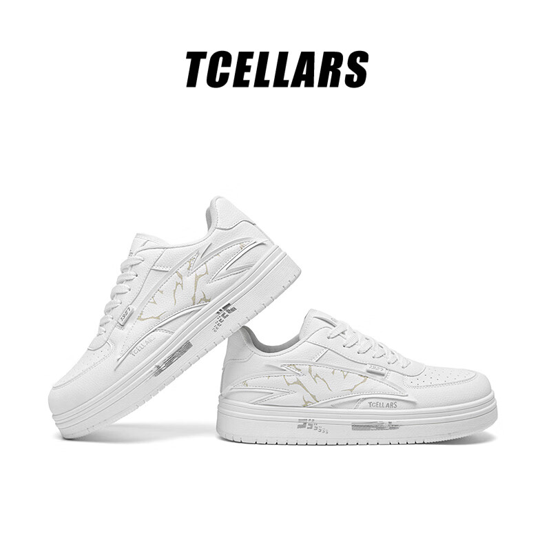 Tcellars男鞋秋季2025新款低帮厚底板鞋男士透气舒适运动休闲鞋子男款潮鞋 象牙白 43