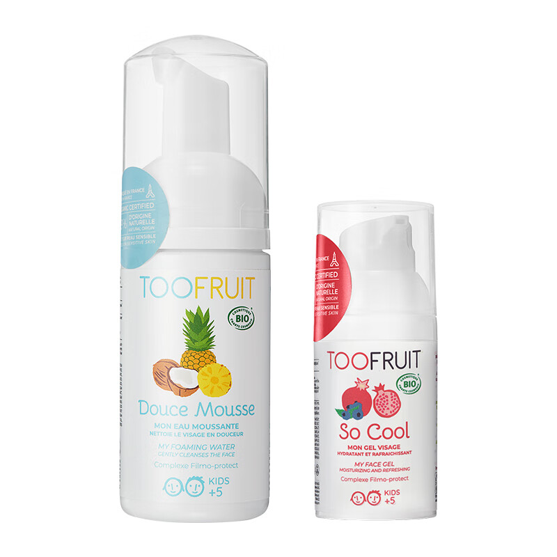 TOOFRUIT多果肤有机 儿童洗面奶6-12岁女孩 5岁男童 氨基酸温和洁面100ml 【净润清爽补水】洗面奶+红石榴面霜