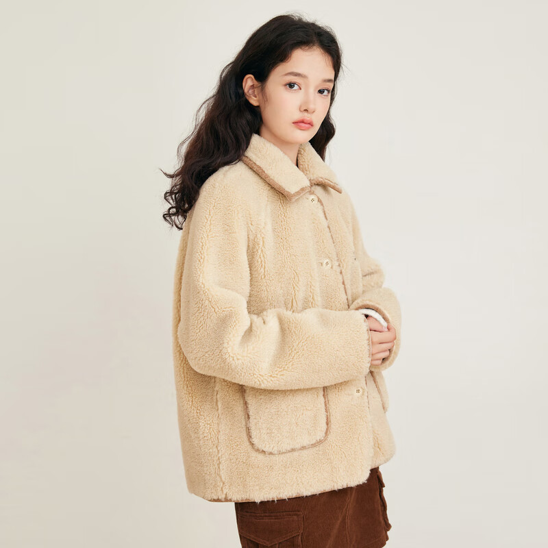 乐町学院风翻领仿羊羔毛外套 法国橡木棕(现货) XS