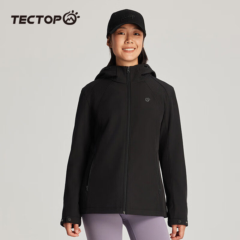 探拓软壳衣时尚防风透气耐磨外套连帽运动风衣 云墨黑 3XL