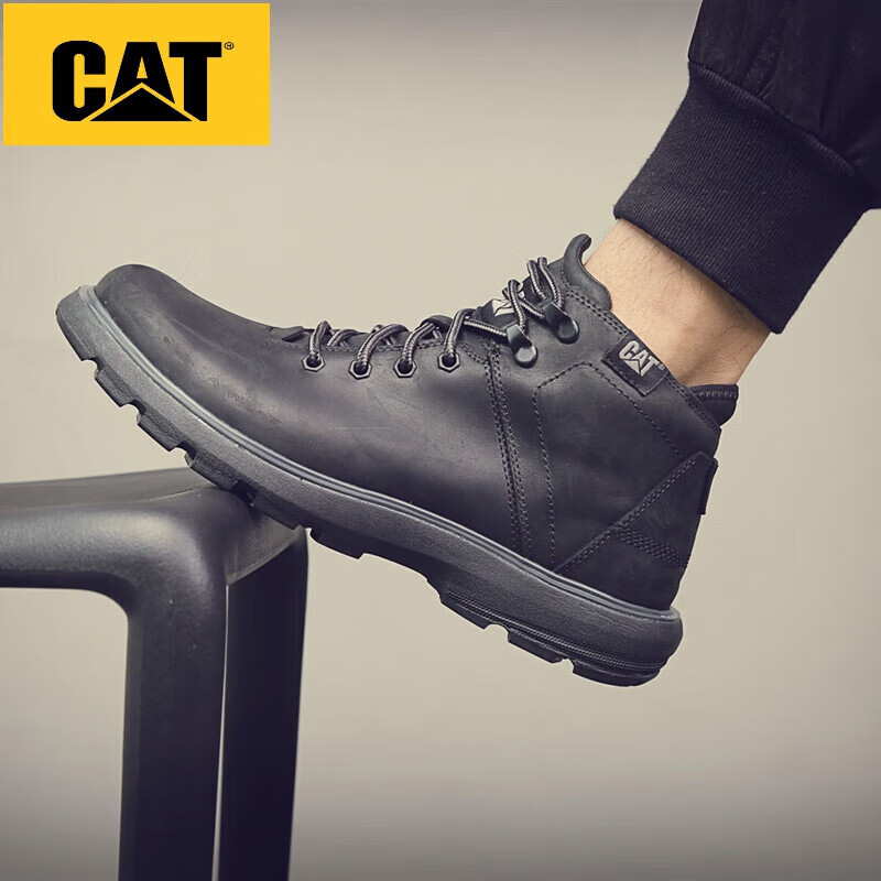 卡特（CAT）男鞋马丁靴秋季新款英伦风复古工装鞋高邦潮男真牛皮休闲 黑色 39 皮鞋尺码