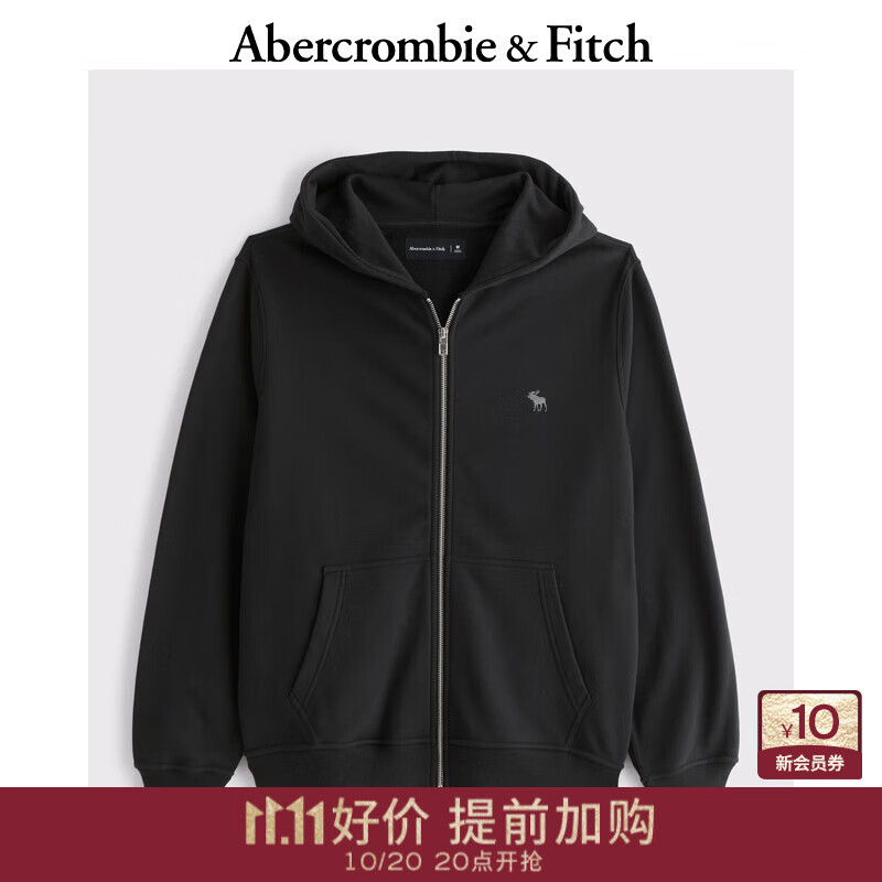 Abercrombie &amp; Fitch经典小麋鹿图案男装女装情侣装25春季连帽卫衣外套122-5251 黑色 M (180/100A)