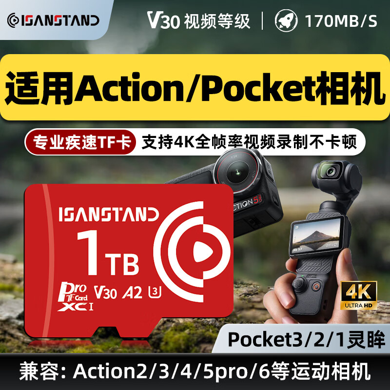 ISANSTAN存储卡TF适用于Dji大疆pocket3内存卡256G高速U3 action4/5pro/运动相机4k高清录制mini3无人机 【EX1TB】Pocket3/Action专用卡