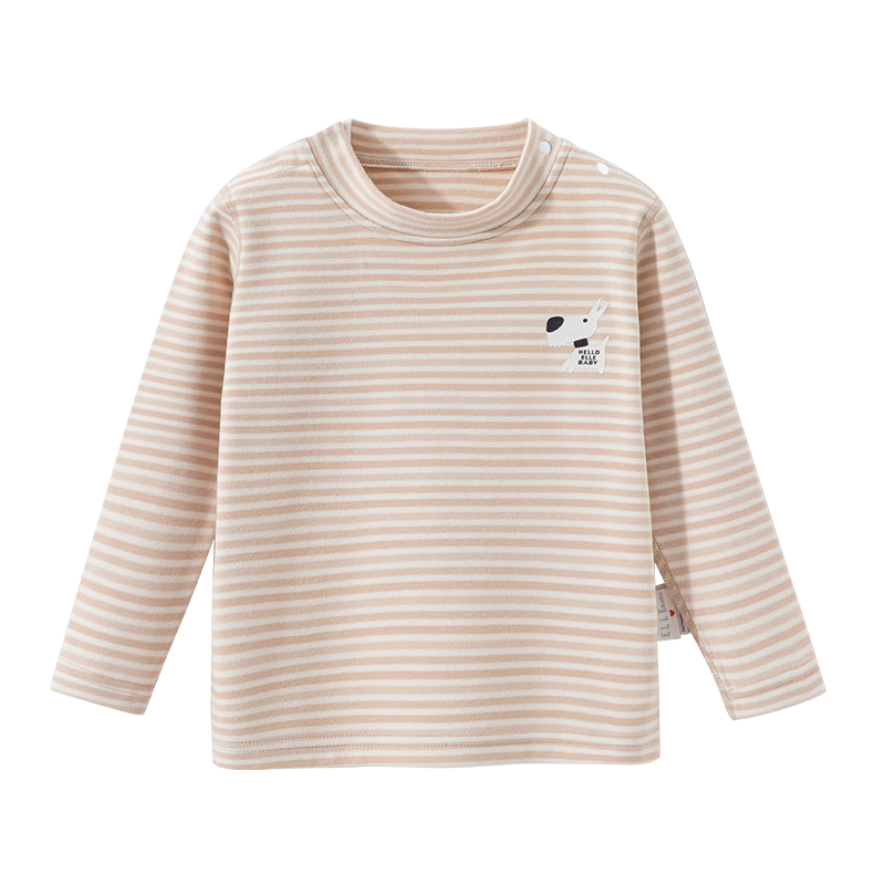ELLE BABY儿童长袖T恤男女童打底衫秋冬保暖修身软糯亲肤百搭基础款 米黄条纹 110 【推荐身高106cm-115cm】