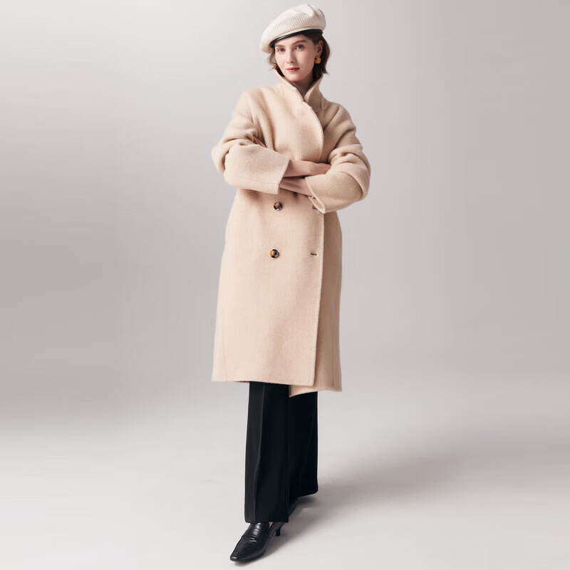 帕罗（PALUOPO）秋冬新款毛呢大衣女士羊毛韩版厚款保暖双面外套ET23018D 米色 L 165/88A