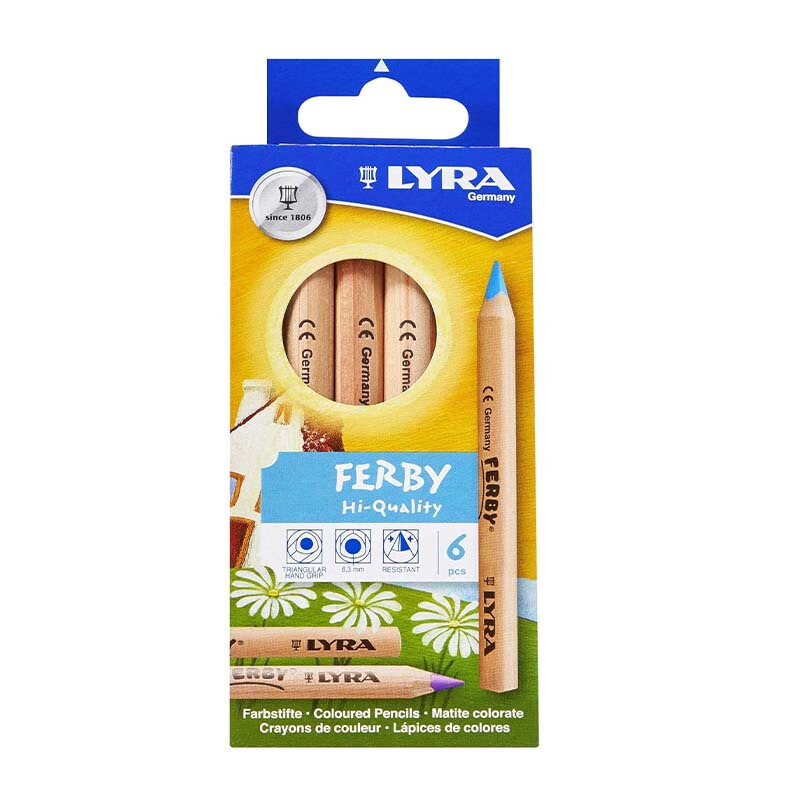 LYRA批發(fā)德國(guó)藝雅彩鉛原木短桿桿三角粗彩鉛勾線筆兒童彩色鉛筆 6色原木短粗桿彩色鉛筆 HB