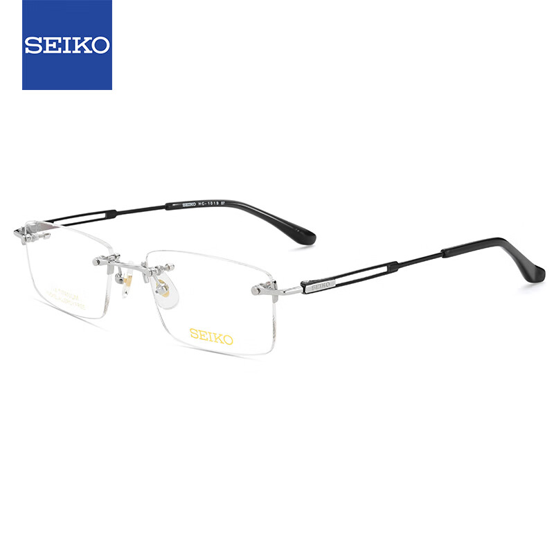 精工(SEIKO)眼镜框男款无框钛材轻商务休闲远近视眼镜架HC1019 87 53mm银色