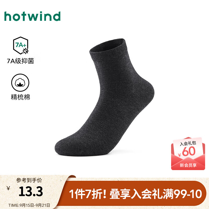热风【商场同款】男士短袜2025年秋新款低帮精梳棉袜舒适无骨缝线袜 52深灰 1双 均码