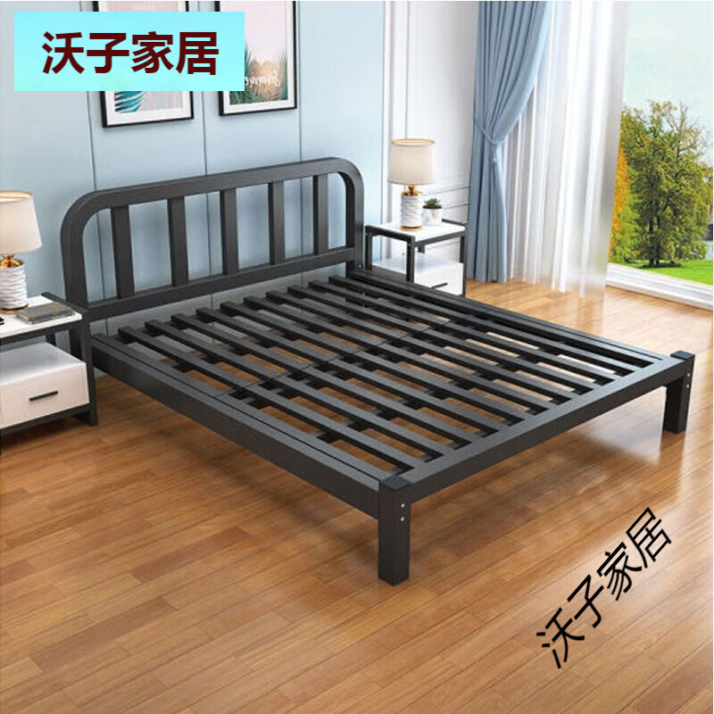 鼎銘威歐式鐵藝床簡約現(xiàn)代雙人鐵鐵床網(wǎng)紅輕奢民宿宿舍公寓出租房 黑色圓床頭平尾 1000*1900mm